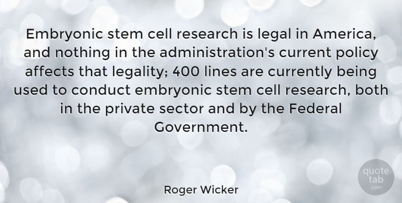 Roger Wicker Quote About Affects, Both, Cell, Conduct, Current: Embryonic Stem Cell Research Is...