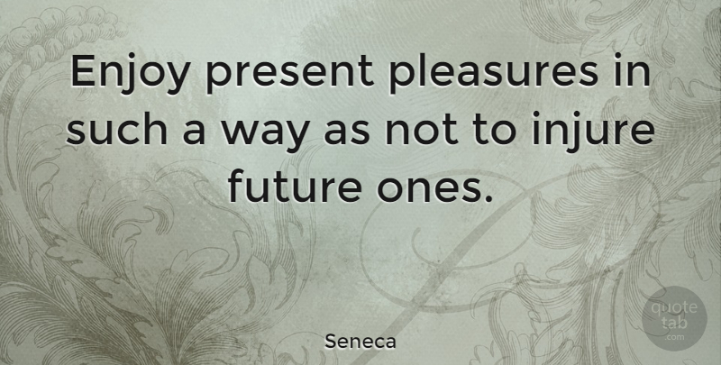 Seneca Quote About Future, Injure, Pleasures: Enjoy Present Pleasures In Such...