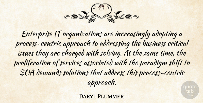 Daryl Plummer Quote About Address, Addressing, Adopting, Approach, Associated: Enterprise It Organizations Are Increasingly...