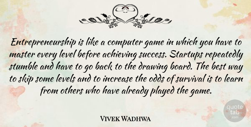 Vivek Wadhwa Quote About Best, Computer, Drawing, Game, Increase: Entrepreneurship Is Like A Computer...