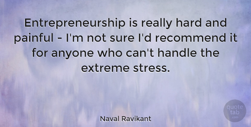 Naval Ravikant Quote About Anyone, Extreme, Hard, Recommend, Sure: Entrepreneurship Is Really Hard And...