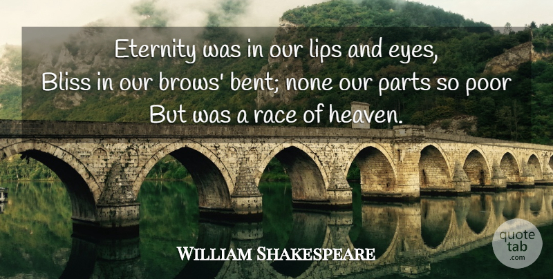William Shakespeare Quote About Love You, Eye, Race: Eternity Was In Our Lips...