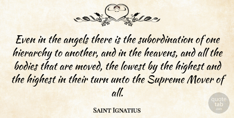 Saint Ignatius Quote About Bodies, Highest, Lowest, Supreme, Unto: Even In The Angels There...