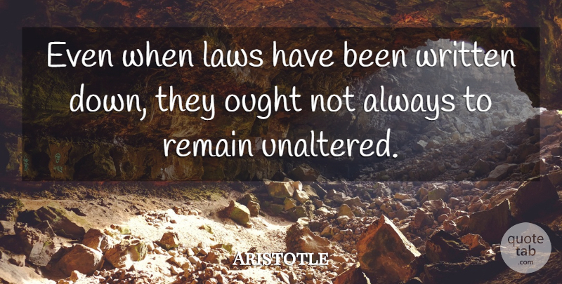 Aristotle Quote About Philosophical, Law, Written: Even When Laws Have Been...