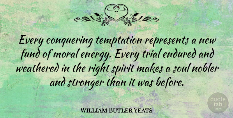 William Butler Yeats Quote About Adversity, Temptation, Soul: Every Conquering Temptation Represents A...