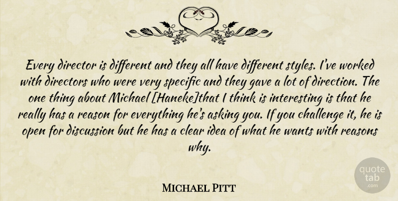 Michael Pitt Quote About Thinking, Ideas, Interesting: Every Director Is Different And...