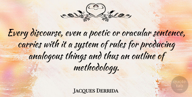 Jacques Derrida Quote About Poetic, Methodology, Discourse: Every Discourse Even A Poetic...