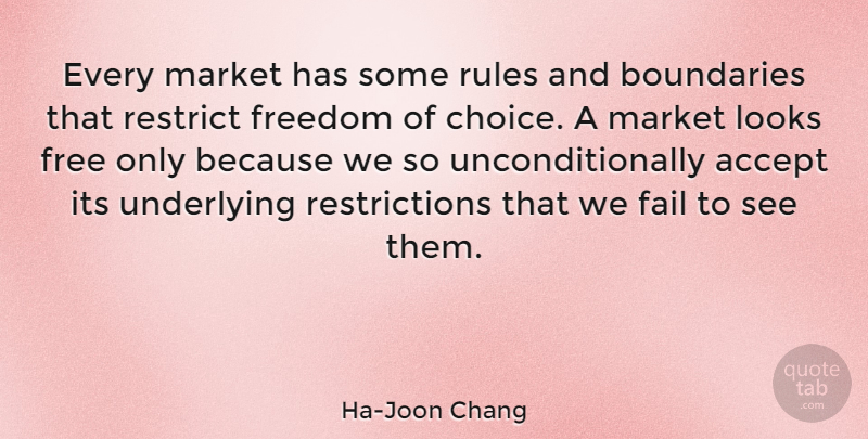 Ha-Joon Chang Quote About Accept, Boundaries, Fail, Freedom, Looks: Every Market Has Some Rules...