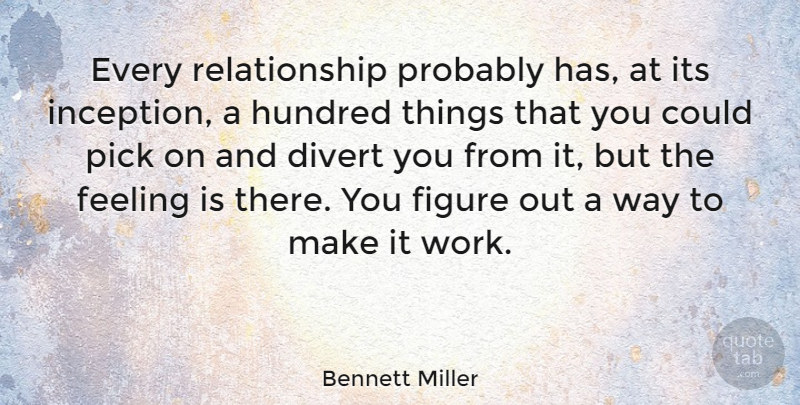 Bennett Miller Quote About Divert, Hundred, Pick, Relationship, Work: Every Relationship Probably Has At...