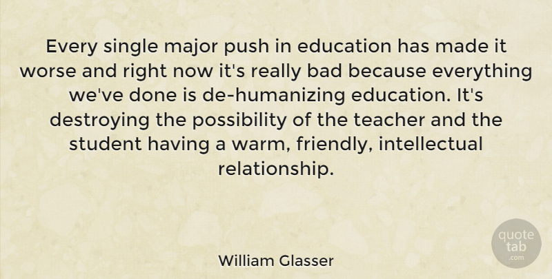 William Glasser Quote About Teacher, Intellectual, Friendly: Every Single Major Push In...
