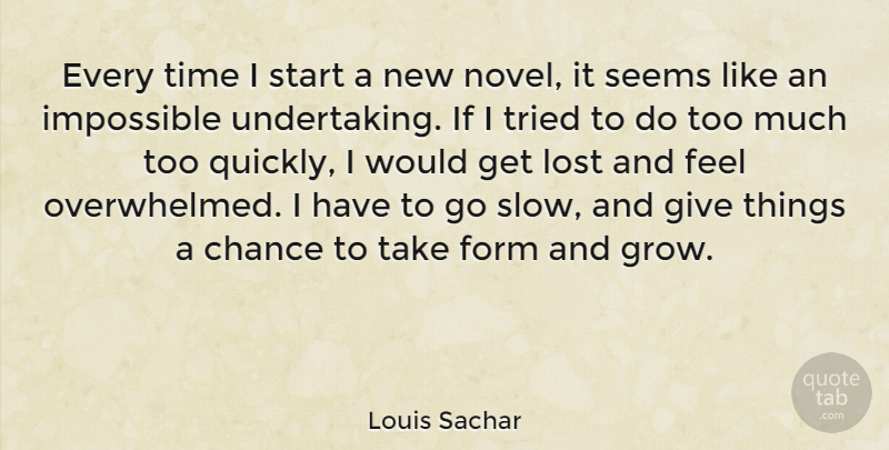 Louis Sachar Quote About Chance, Form, Impossible, Lost, Seems: Every Time I Start A...