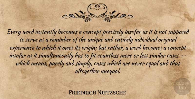 Friedrich Nietzsche Quote About Mean, Unique, Fit: Every Word Instantly Becomes A...