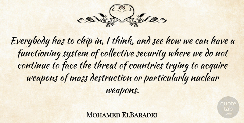 Mohamed ElBaradei Quote About Acquire, Chip, Collective, Continue, Countries: Everybody Has To Chip In...