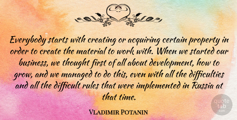 Vladimir Potanin Quote About Acquiring, Business, Certain, Create, Creating: Everybody Starts With Creating Or...