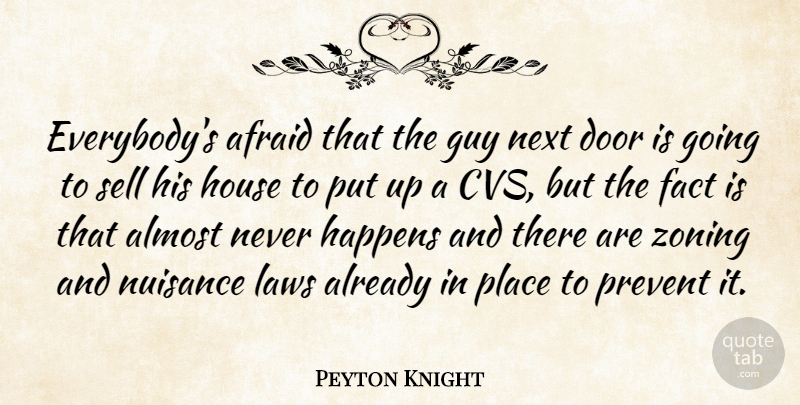 Peyton Knight Quote About Afraid, Almost, Door, Fact, Guy: Everybodys Afraid That The Guy...