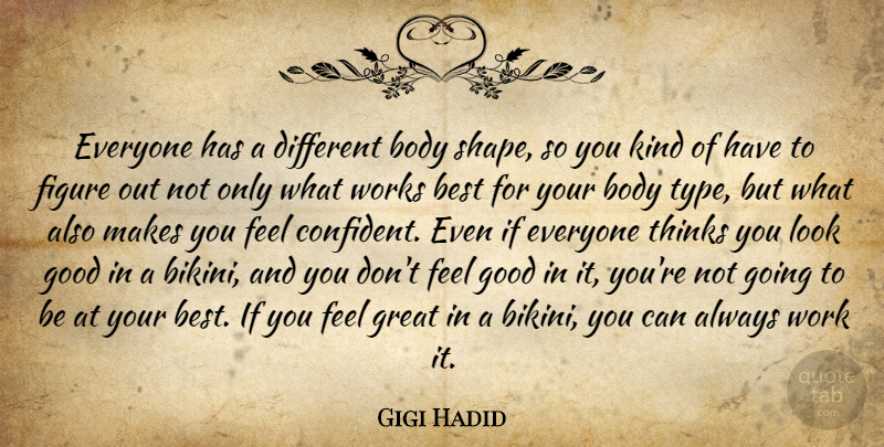 Gigi Hadid Quote About Best, Body, Figure, Good, Great: Everyone Has A Different Body...