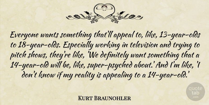 Kurt Braunohler Quote About Appeal, Appealing, Definitely, Trying, Wants: Everyone Wants Something Thatll Appeal...