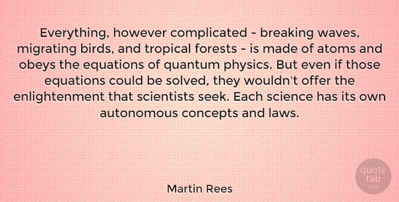 Martin Rees Quote About Atoms, Autonomous, Breaking, Concepts, Equations: Everything However Complicated Breaking Waves...