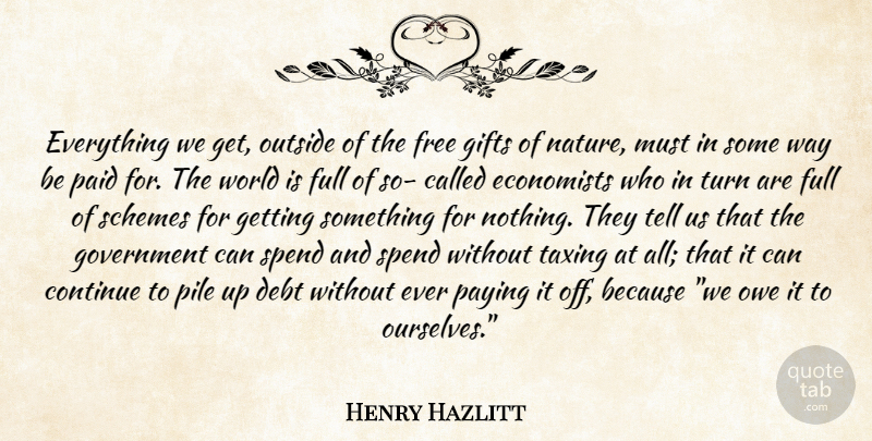 Henry Hazlitt Quote About Free Gifts, Government, Debt: Everything We Get Outside Of...