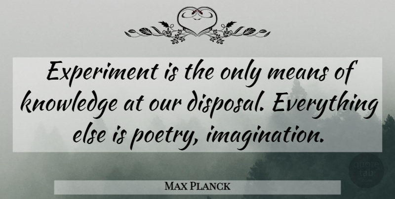 Max Planck Quote About Mean, Imagination, Experiments: Experiment Is The Only Means...