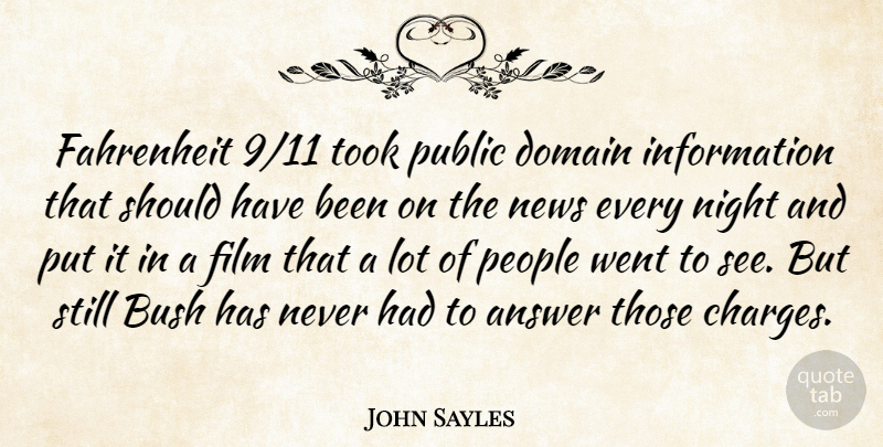 John Sayles Quote About Night, Should Have, People: Fahrenheit 911 Took Public Domain...