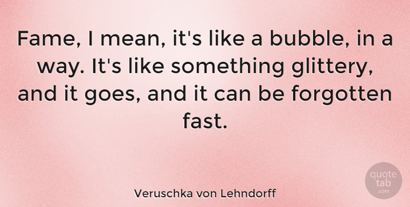 Veruschka von Lehndorff Quote About Mean, Way, Forgotten: Fame I Mean Its Like...