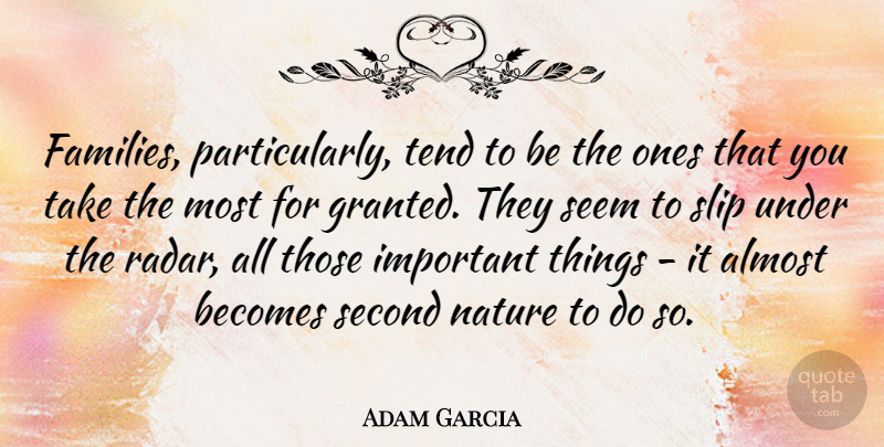 Adam Garcia Quote About Important, Granted, Slips: Families Particularly Tend To Be...