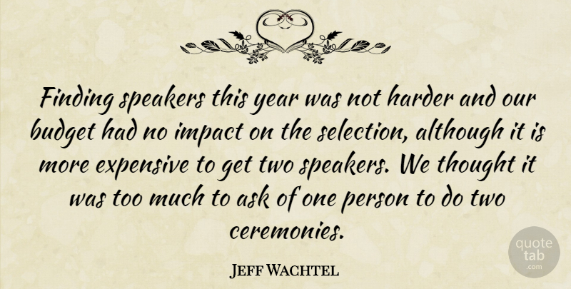 Jeff Wachtel Quote About Although, Ask, Budget, Expensive, Finding: Finding Speakers This Year Was...