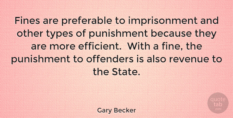 Gary Becker Quote About Punishment, Economics, Type: Fines Are Preferable To Imprisonment...