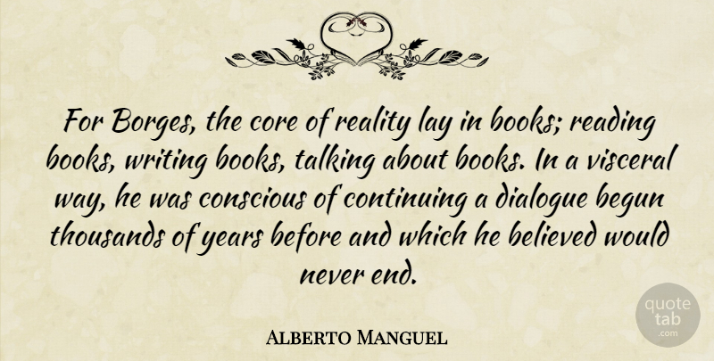 Alberto Manguel Quote About Book, Reading, Writing: For Borges The Core Of...