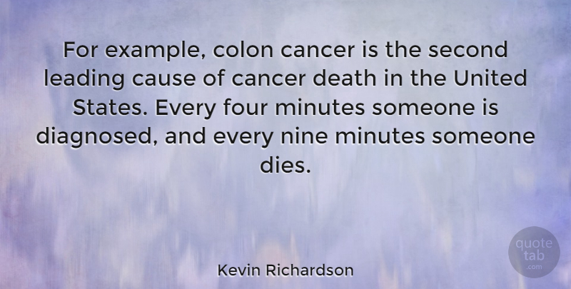 Kevin Richardson Quote About Cancer, Cause, Colon, Death, Four: For Example Colon Cancer Is...