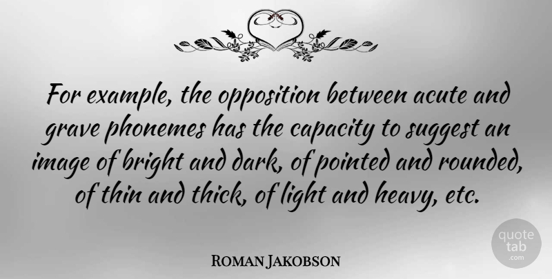 Roman Jakobson Quote About Acute, Capacity, Grave, Image, Opposition: For Example The Opposition Between...