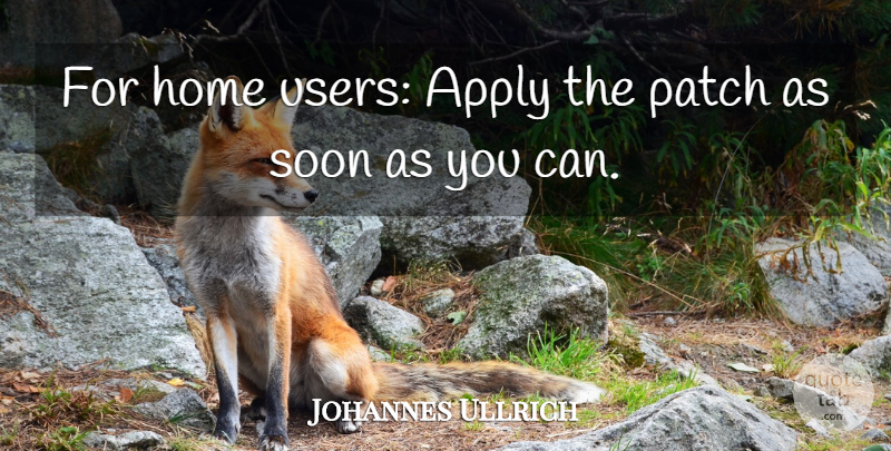 Johannes Ullrich Quote About Apply, Home, Patch, Soon: For Home Users Apply The...