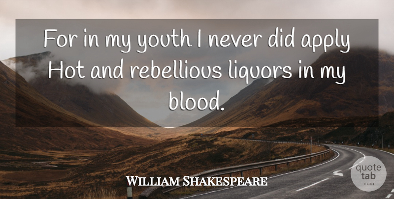 William Shakespeare Quote About Blood, Hot, Youth: For In My Youth I...