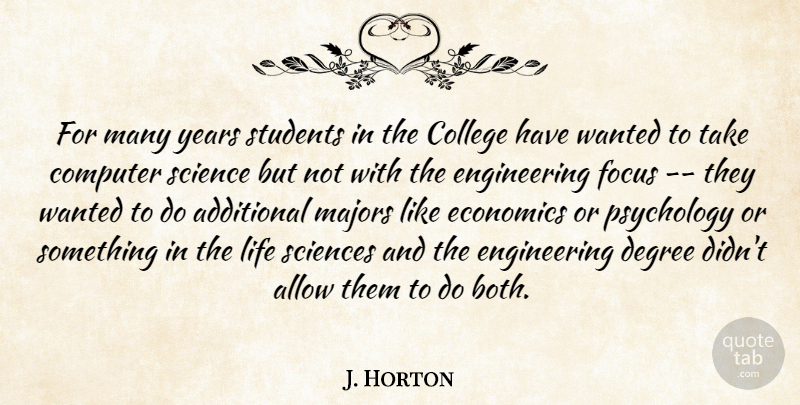 J. Horton Quote About Additional, Allow, College, Computer, Degree: For Many Years Students In...