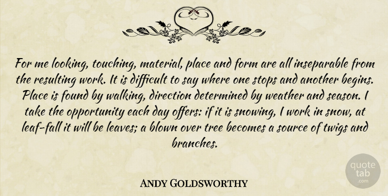 Andy Goldsworthy Quote About Fall, Opportunity, Weather: For Me Looking Touching Material...