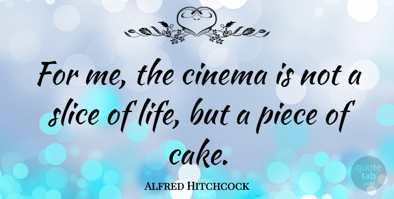 Alfred Hitchcock Quote About Movie, Cake, Cinema: For Me The Cinema Is...