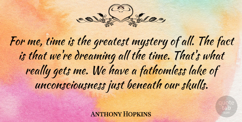 Anthony Hopkins Quote About Dream, Skulls, Lakes: For Me Time Is The...