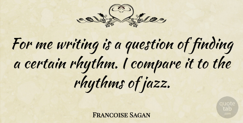 Francoise Sagan Quote About Writing, Arbitrary, Jazz: For Me Writing Is A...