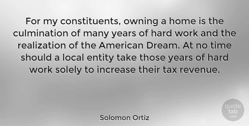 Solomon Ortiz Quote About Dream, Hard Work, Home: For My Constituents Owning A...