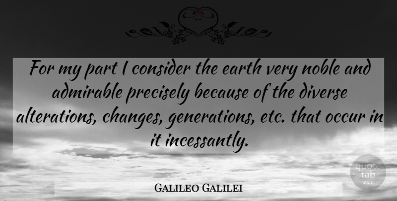 Galileo Galilei Quote About Noble, Earth, Etc: For My Part I Consider...