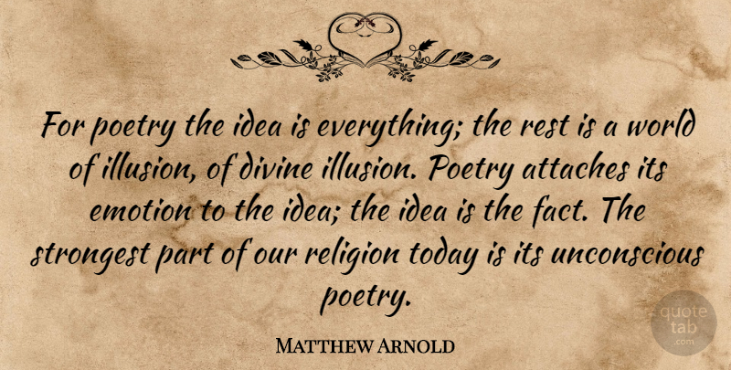 Matthew Arnold Quote About Ideas, World, Today: For Poetry The Idea Is...
