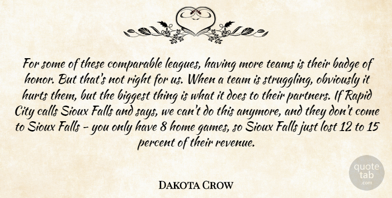 Dakota Crow Quote About Badge, Biggest, Calls, City, Comparable: For Some Of These Comparable...