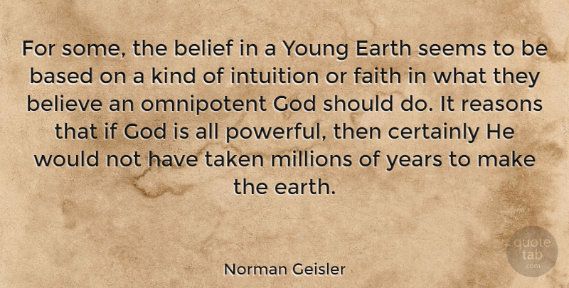 Norman Geisler Quote About Based, Belief, Believe, Certainly, Earth: For Some The Belief In...