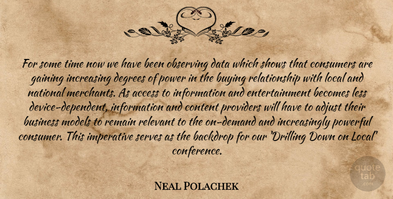 Neal Polachek Quote About Access, Adjust, Backdrop, Becomes, Business: For Some Time Now We...