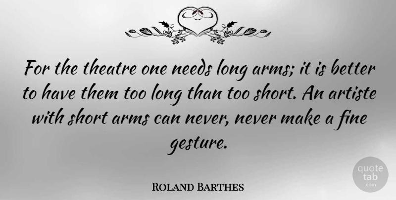 Roland Barthes Quote About Long, Theatre, Gestures: For The Theatre One Needs...