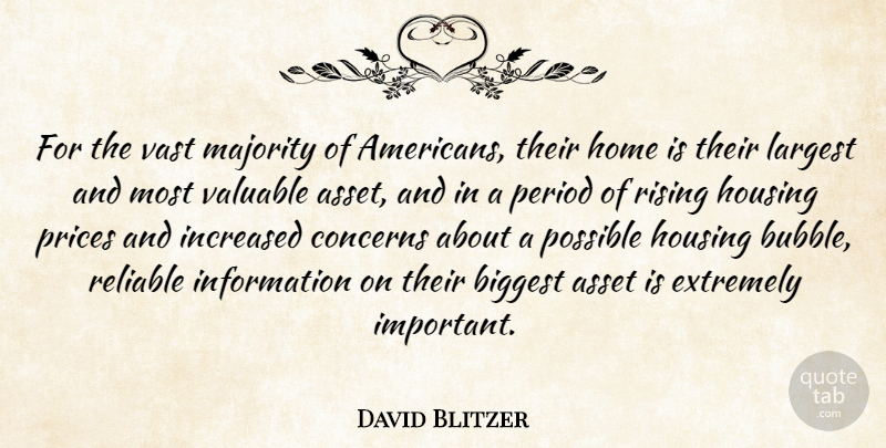 David Blitzer Quote About Asset, Biggest, Concerns, Extremely, Home: For The Vast Majority Of...