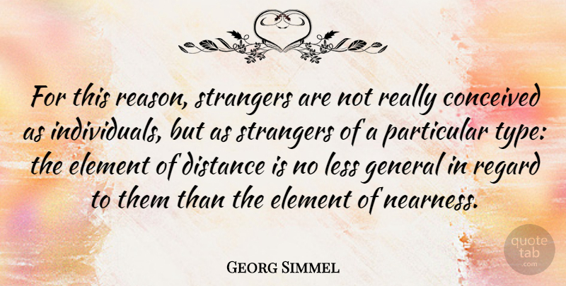 Georg Simmel Quote About Conceived, Element, General, Less, Particular: For This Reason Strangers Are...