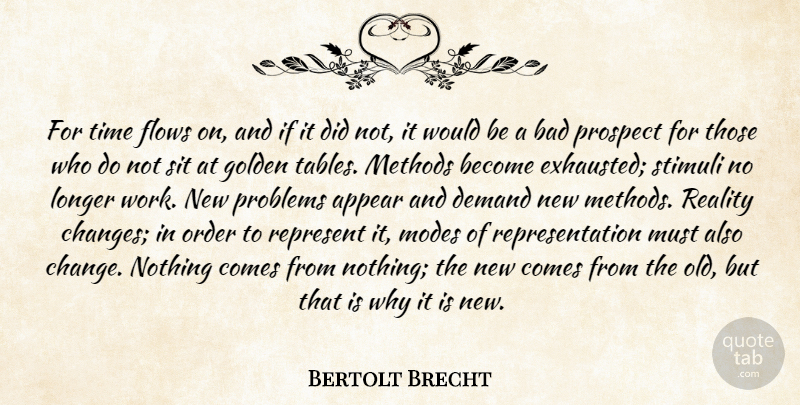 Bertolt Brecht Quote About Reality, Order, Demand: For Time Flows On And...