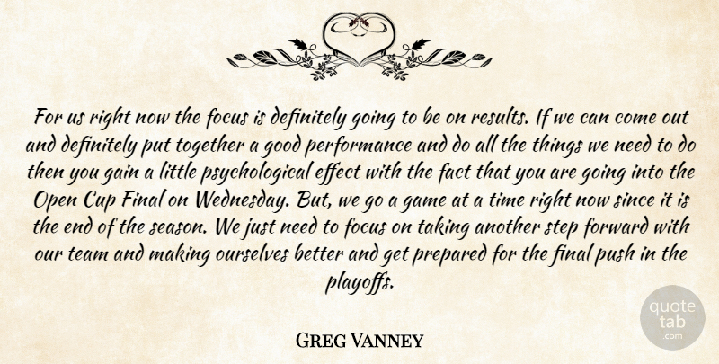 Greg Vanney Quote About Cup, Definitely, Effect, Fact, Final: For Us Right Now The...